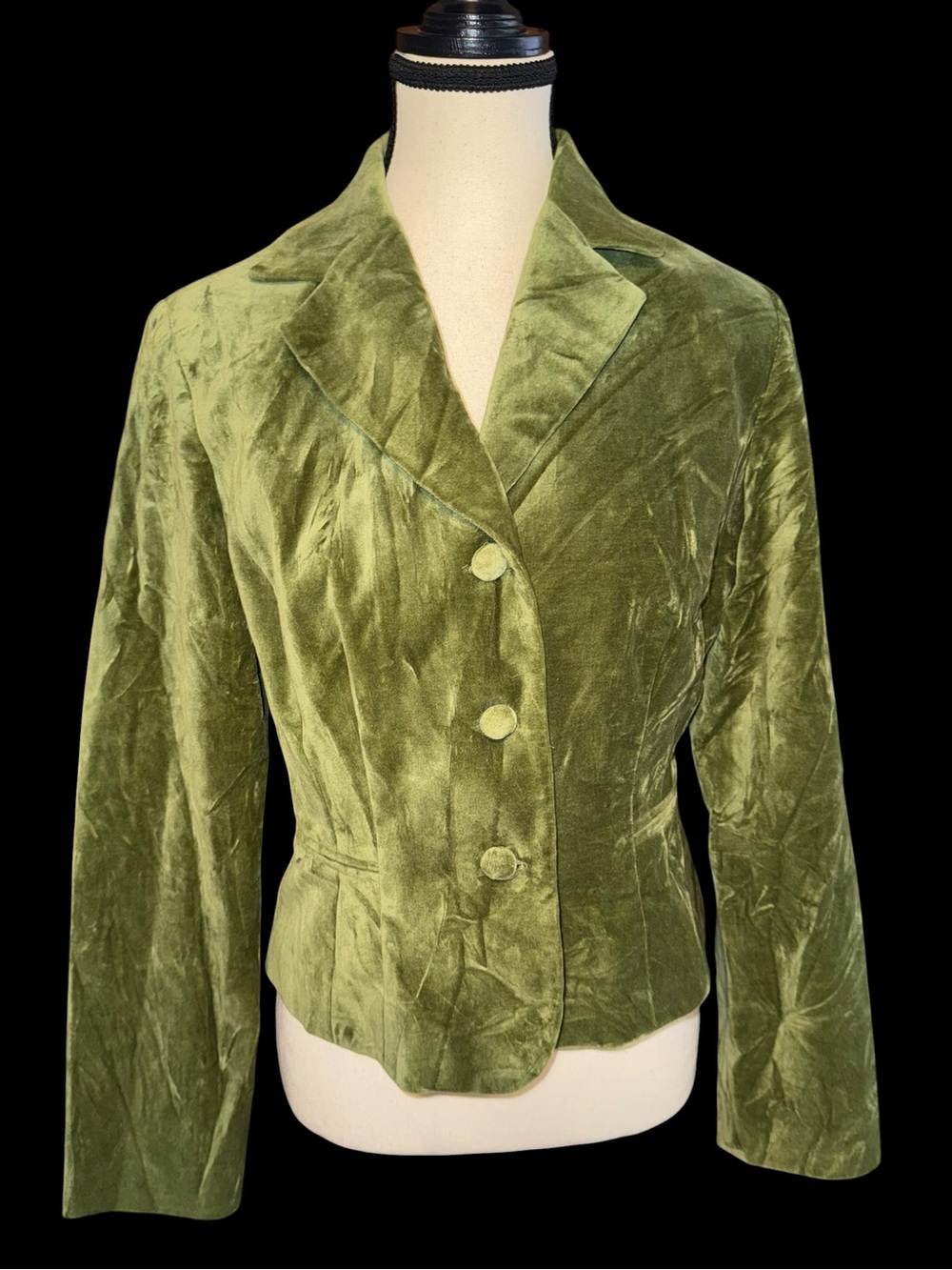 1990’s Gabriella Skye New York Olive Green Velvet Blazer Jacket Women’s Size 6